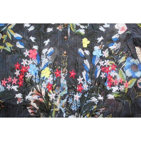 Aratta Silent Journey Floral Embroidered Women's Shirt Sheer Top velvet size M? - Picture 7 of 11